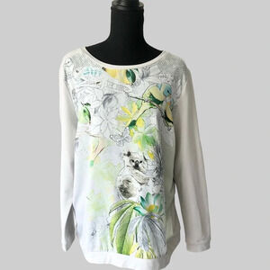 Olsen Rain Forest Animals Print Satin French Terry Mixed Media Sweatshirt